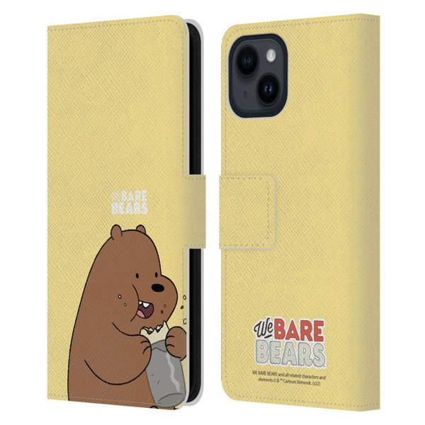 We Bare Bears Character Art Grizzly Leather Book Wallet Case Cover For Apple iPhone 15