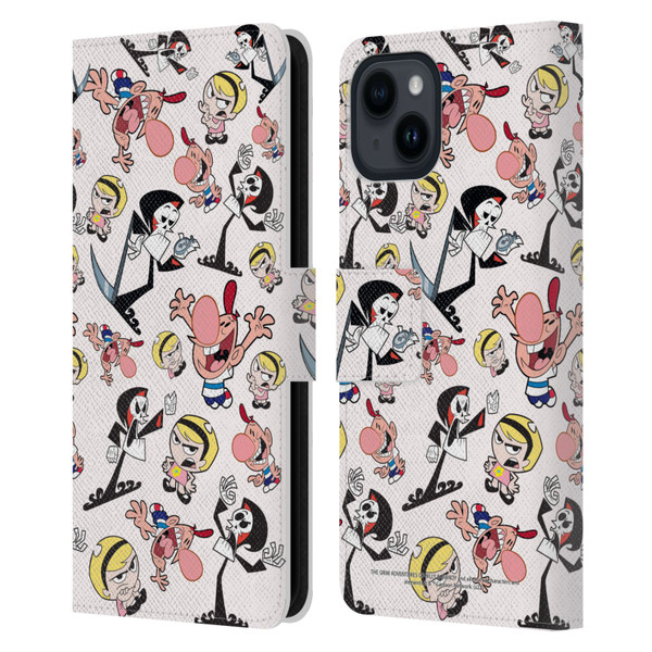 The Grim Adventures of Billy & Mandy Graphics Icons Leather Book Wallet Case Cover For Apple iPhone 15