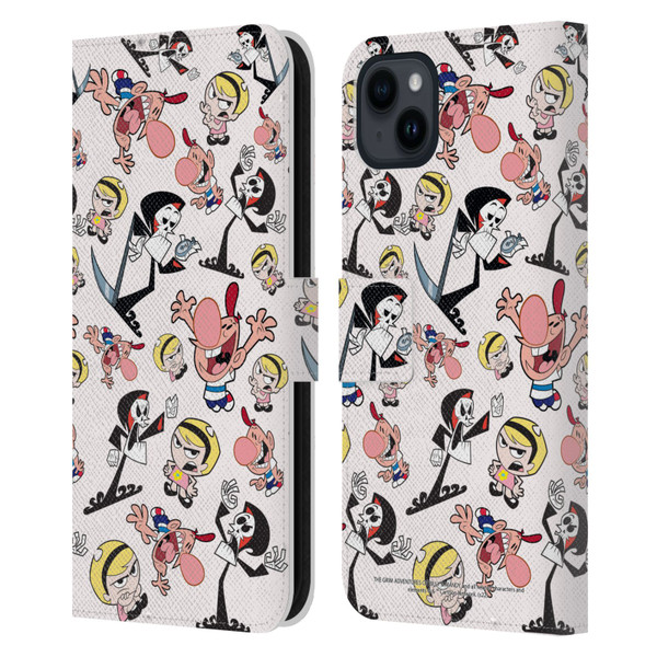 The Grim Adventures of Billy & Mandy Graphics Icons Leather Book Wallet Case Cover For Apple iPhone 15 Plus