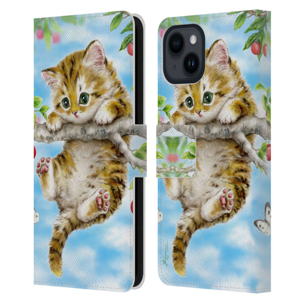 Kayomi Harai Animals And Fantasy Cherry Tree Kitten Leather Book Wallet Case Cover For Apple iPhone 15