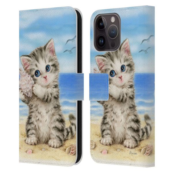 Kayomi Harai Animals And Fantasy Seashell Kitten At Beach Leather Book Wallet Case Cover For Apple iPhone 15 Pro Max