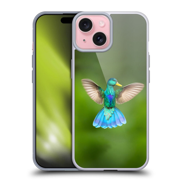 Pixelmated Animals Surreal Wildlife Quaking Bird Soft Gel Case for Apple iPhone 15
