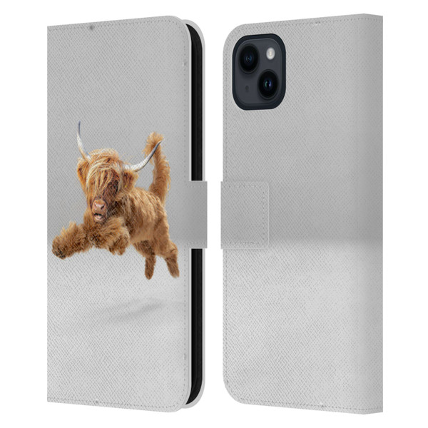 Pixelmated Animals Surreal Pets Highland Pup Leather Book Wallet Case Cover For Apple iPhone 15 Plus