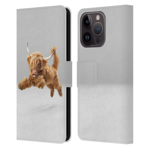 Pixelmated Animals Surreal Pets Highland Pup Leather Book Wallet Case Cover For Apple iPhone 15 Pro