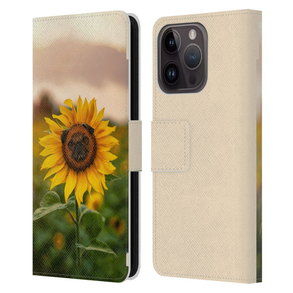 Pixelmated Animals Surreal Pets Pugflower Leather Book Wallet Case Cover For Apple iPhone 15 Pro