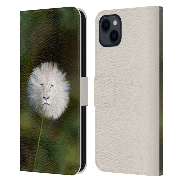 Pixelmated Animals Surreal Wildlife Dandelion Leather Book Wallet Case Cover For Apple iPhone 15 Plus