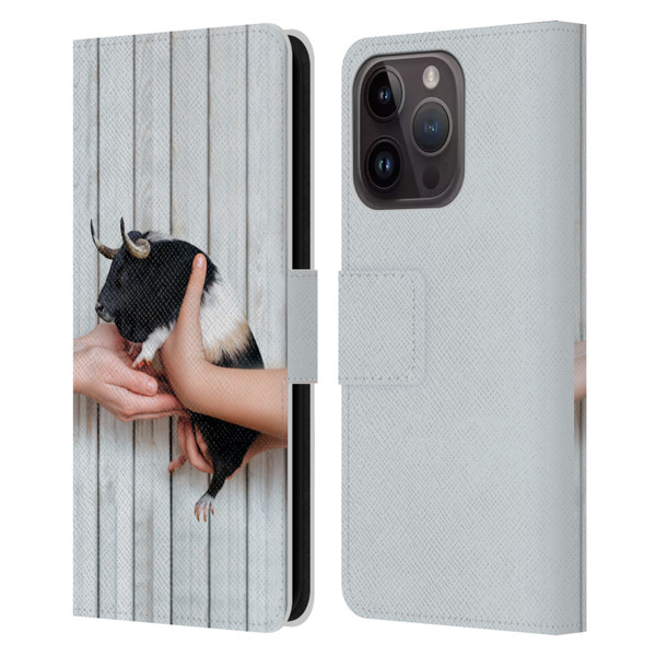 Pixelmated Animals Surreal Wildlife Guinea Bull Leather Book Wallet Case Cover For Apple iPhone 15 Pro