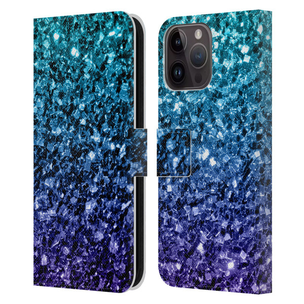 PLdesign Glitter Sparkles Aqua Blue Leather Book Wallet Case Cover For Apple iPhone 15 Pro Max