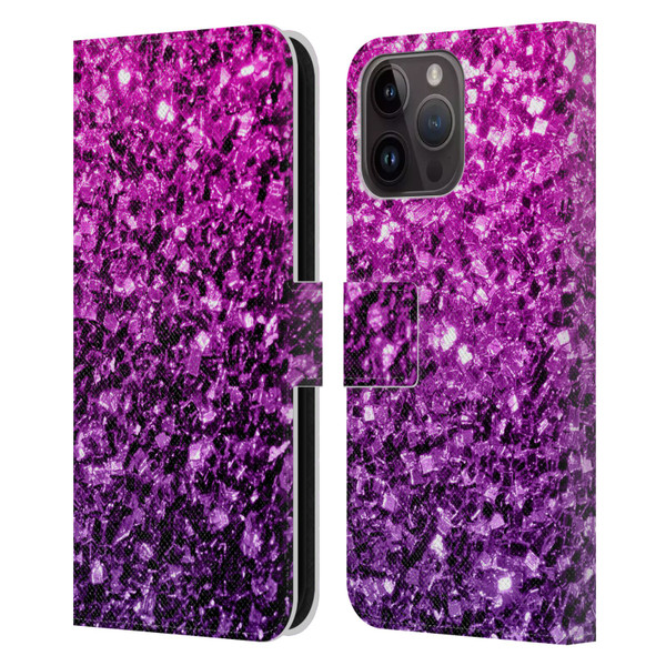 PLdesign Glitter Sparkles Purple Pink Leather Book Wallet Case Cover For Apple iPhone 15 Pro Max
