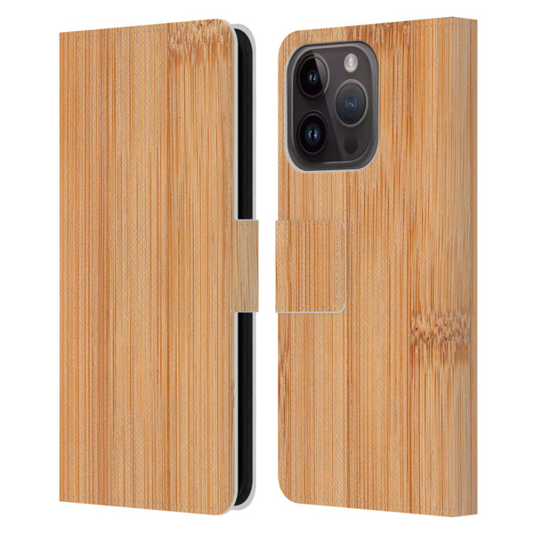 PLdesign Wood And Rust Prints Light Brown Bamboo Leather Book Wallet Case Cover For Apple iPhone 15 Pro
