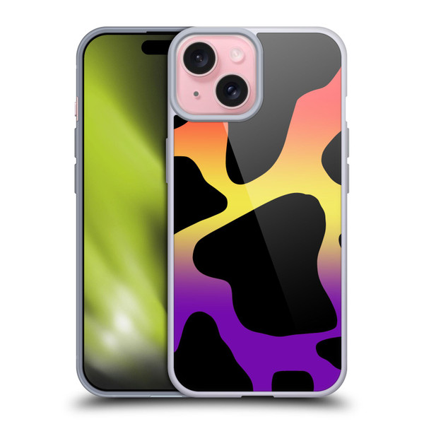 Grace Illustration Cow Prints Sunset Soft Gel Case for Apple iPhone 15