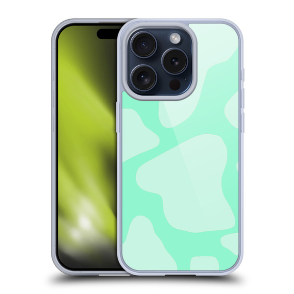 Grace Illustration Cow Prints Mint Green Soft Gel Case for Apple iPhone 15 Pro