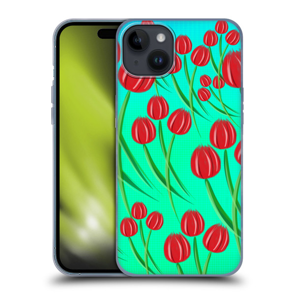 Grace Illustration Lovely Floral Red Tulips Soft Gel Case for Apple iPhone 15 Plus & MagSafe