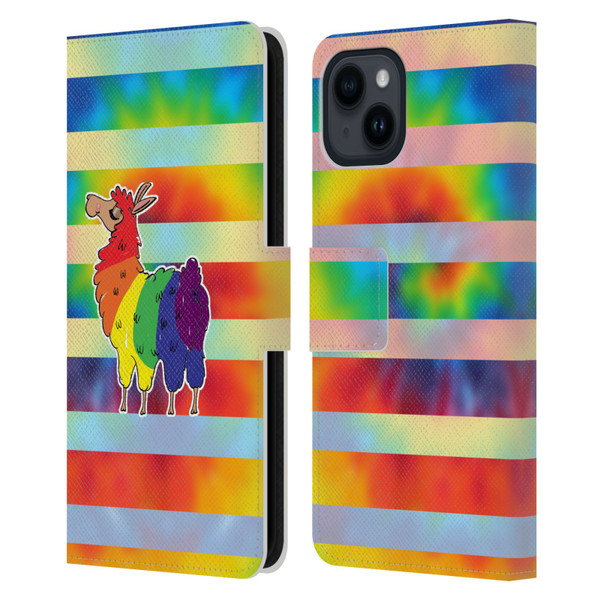 Grace Illustration Llama Pride Leather Book Wallet Case Cover For Apple iPhone 15