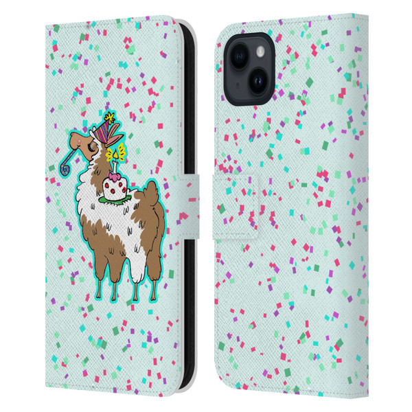 Grace Illustration Llama Birthday Leather Book Wallet Case Cover For Apple iPhone 15 Plus