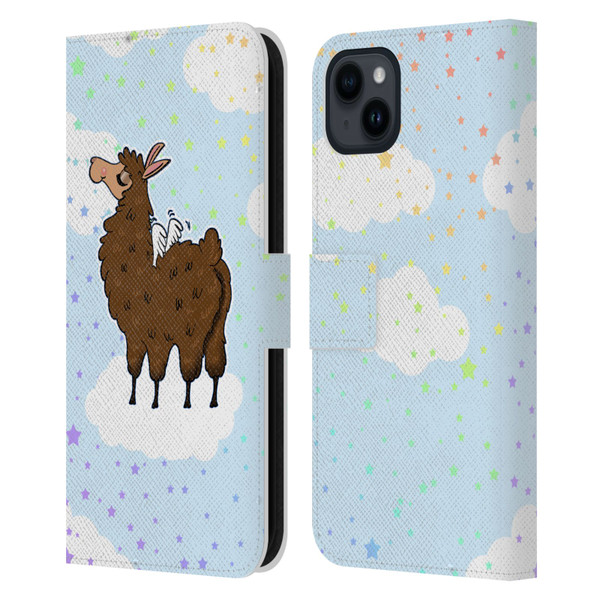 Grace Illustration Llama Pegasus Leather Book Wallet Case Cover For Apple iPhone 15 Plus