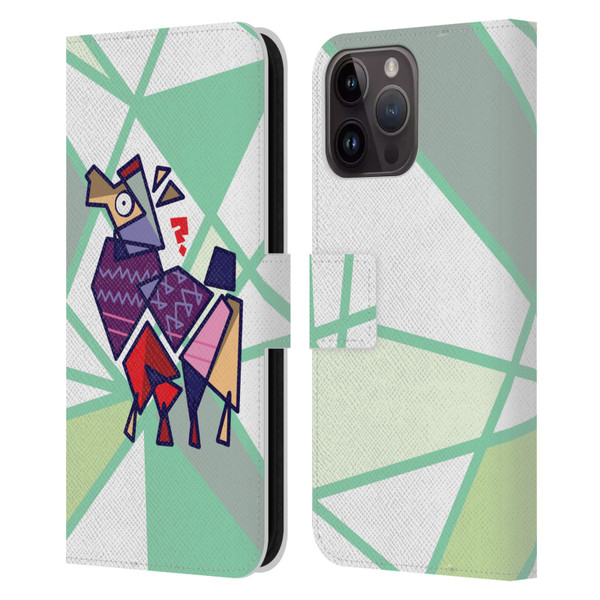 Grace Illustration Llama Cubist Leather Book Wallet Case Cover For Apple iPhone 15 Pro Max