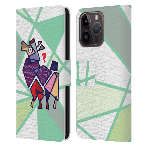 Grace Illustration Llama Cubist Leather Book Wallet Case Cover For Apple iPhone 15 Pro