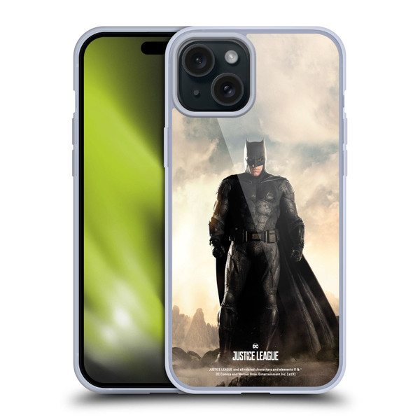 Justice League Movie Character Posters Batman Soft Gel Case for Apple iPhone 15 Plus