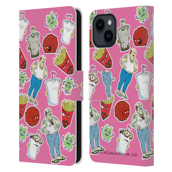 Aqua Teen Hunger Force Graphics Icons Leather Book Wallet Case Cover For Apple iPhone 15