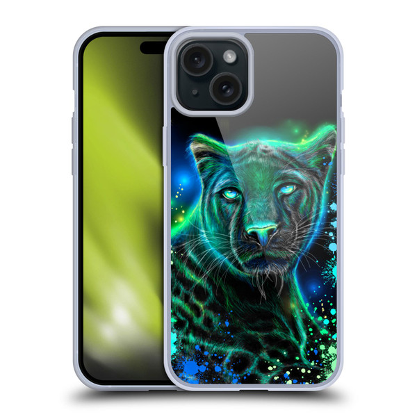 Sheena Pike Big Cats Neon Blue Green Panther Soft Gel Case for Apple iPhone 15 Plus