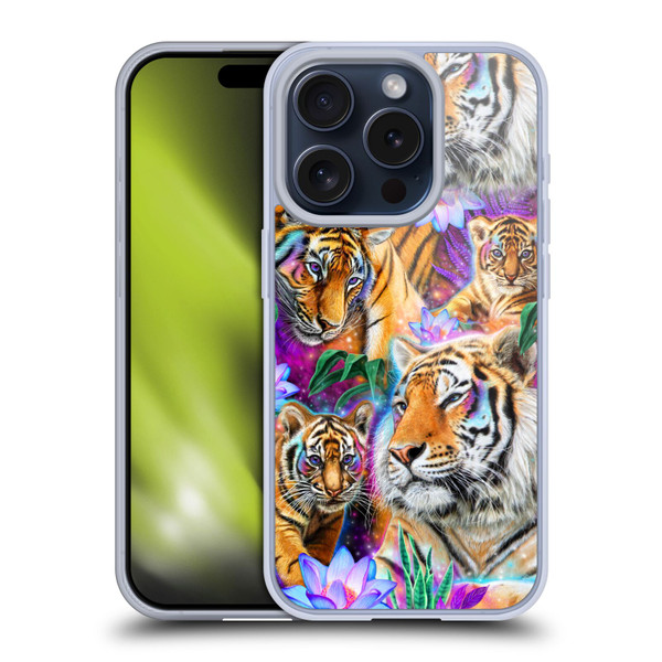 Sheena Pike Big Cats Daydream Tigers With Flowers Soft Gel Case for Apple iPhone 15 Pro