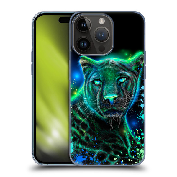 Sheena Pike Big Cats Neon Blue Green Panther Soft Gel Case for Apple iPhone 15 Pro