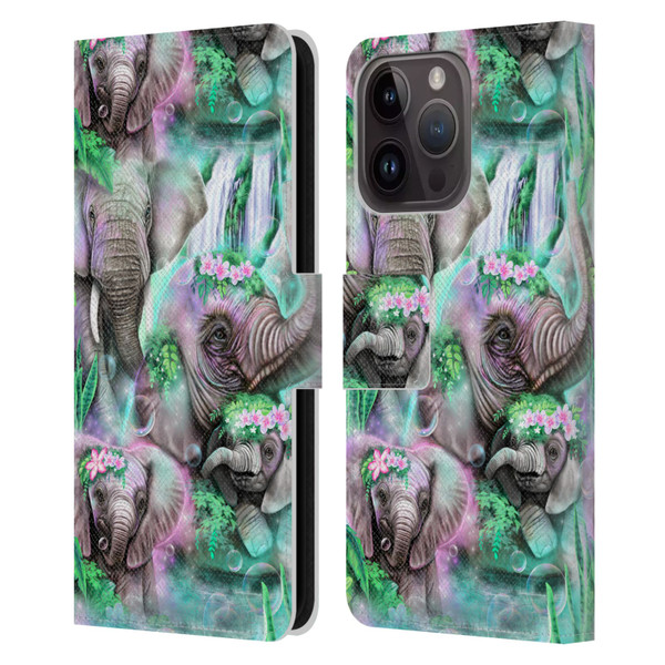 Sheena Pike Animals Daydream Elephants Lagoon Leather Book Wallet Case Cover For Apple iPhone 15 Pro