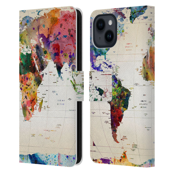 Mark Ashkenazi Pop Culture Map Of The World Leather Book Wallet Case Cover For Apple iPhone 15