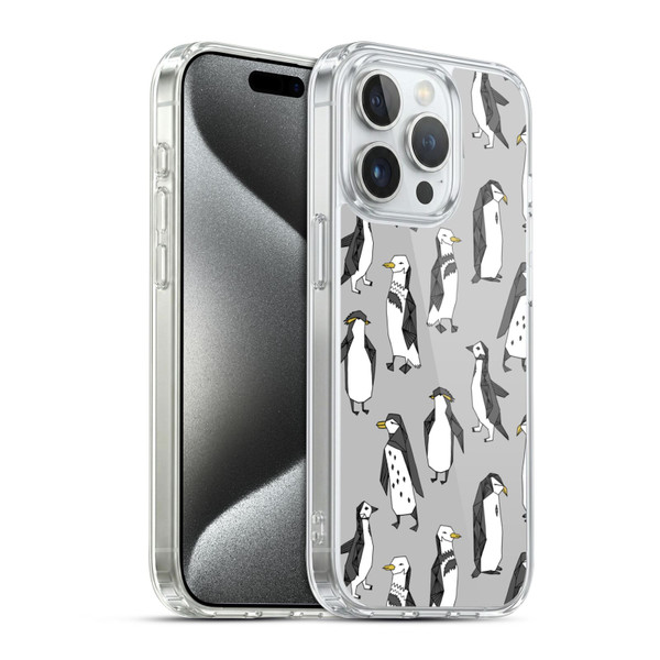 Andrea Lauren Design Birds Gray Penguins Soft Gel Case for Apple iPhone 15 Pro & MagSafe