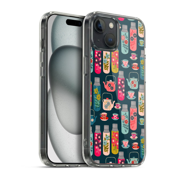 Andrea Lauren Design Food Pattern Jars & Teacups Soft Gel Case for Apple iPhone 15 Plus & MagSafe