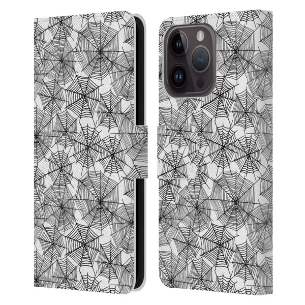 Andrea Lauren Design Assorted Spider Webs Leather Book Wallet Case Cover For Apple iPhone 15 Pro
