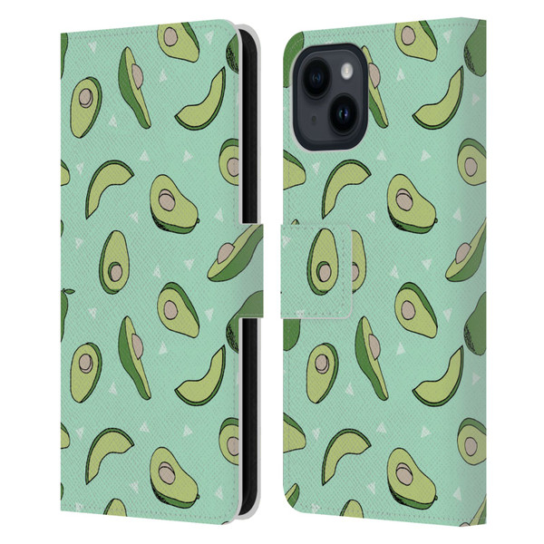 Andrea Lauren Design Food Pattern Avocado Leather Book Wallet Case Cover For Apple iPhone 15