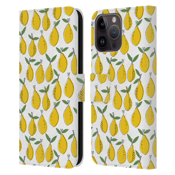 Andrea Lauren Design Food Pattern Lemons Leather Book Wallet Case Cover For Apple iPhone 15 Pro Max