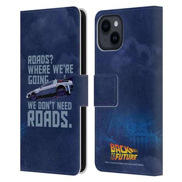 Back to the Future I Graphics Delorean 2 Leather Book Wallet Case Cover For Apple iPhone 15