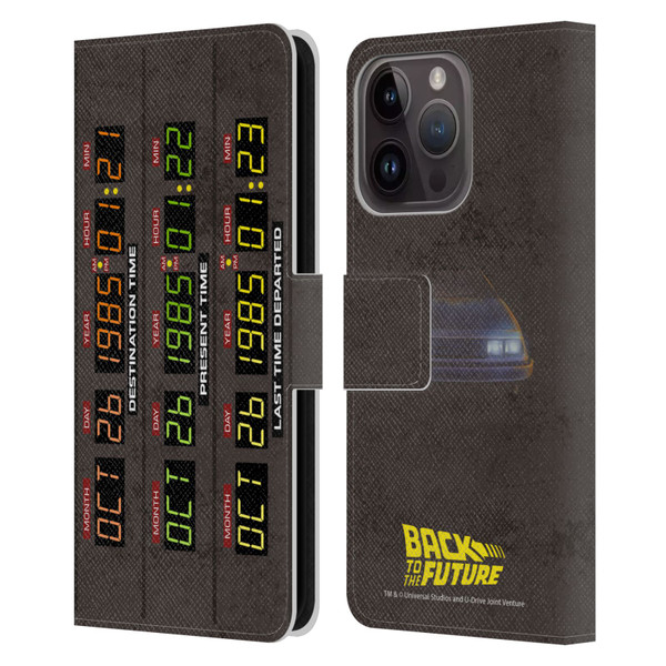 Back to the Future I Graphics Time Circuits Leather Book Wallet Case Cover For Apple iPhone 15 Pro