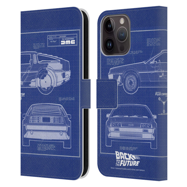 Back to the Future I Key Art Blue Print Leather Book Wallet Case Cover For Apple iPhone 15 Pro Max