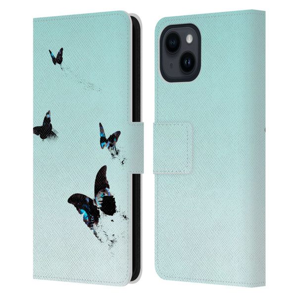 Alyn Spiller Animal Art Butterflies 2 Leather Book Wallet Case Cover For Apple iPhone 15