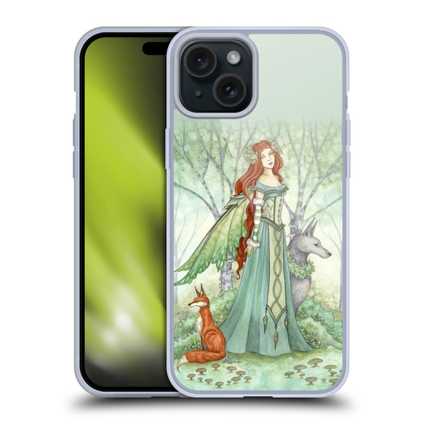 Amy Brown Magical Fairies Woodland Fairy With Fox & Wolf Soft Gel Case for Apple iPhone 15 Plus