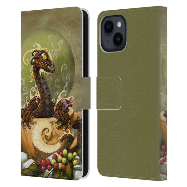 Stanley Morrison Art Brown Coffee Dragon Dragonfly Leather Book Wallet Case Cover For Apple iPhone 15
