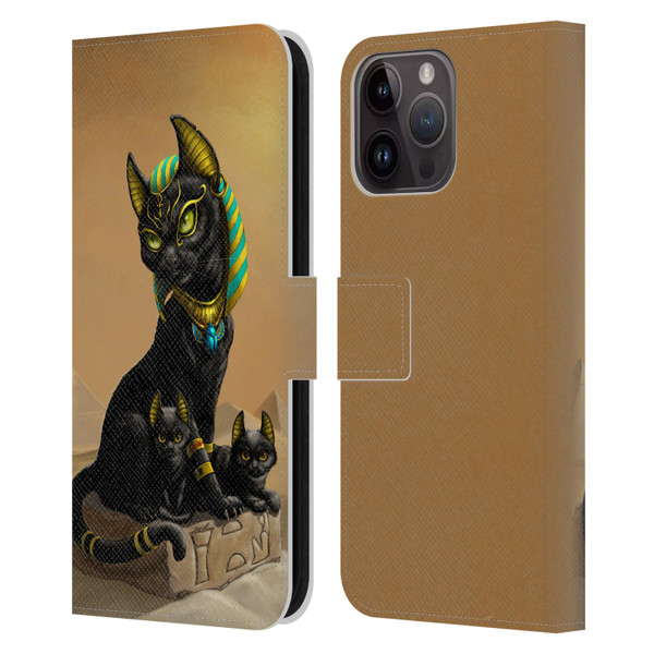 Stanley Morrison Art Egyptian Bastet Cat & Kittens Leather Book Wallet Case Cover For Apple iPhone 15 Pro Max