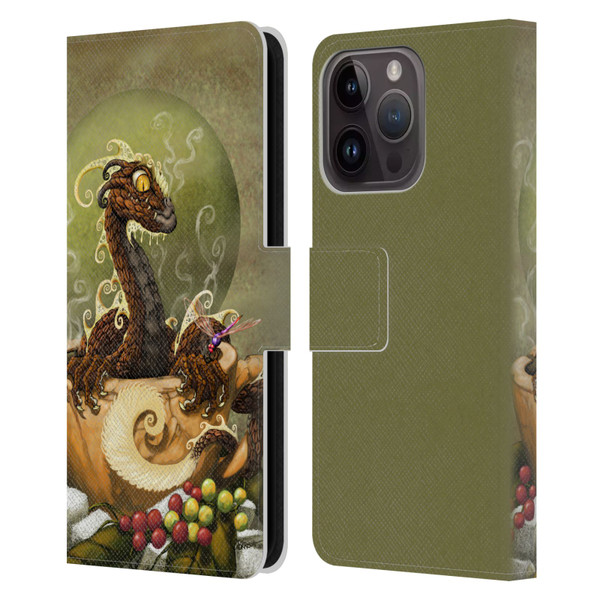 Stanley Morrison Art Brown Coffee Dragon Dragonfly Leather Book Wallet Case Cover For Apple iPhone 15 Pro
