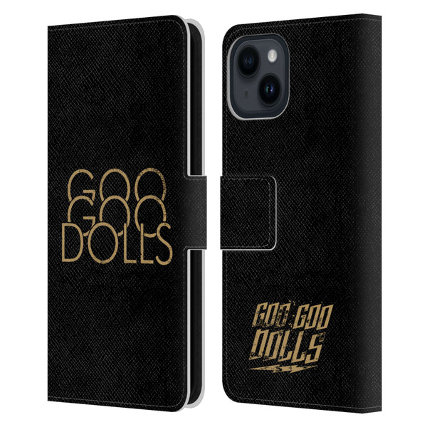 Goo Goo Dolls Graphics Stacked Gold Leather Book Wallet Case Cover For Apple iPhone 15