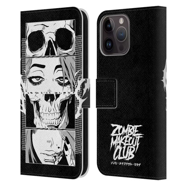 Zombie Makeout Club Art Skull Collage Leather Book Wallet Case Cover For Apple iPhone 15 Pro Max