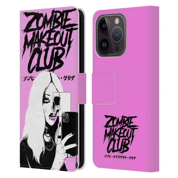 Zombie Makeout Club Art Selfie Skull Leather Book Wallet Case Cover For Apple iPhone 15 Pro