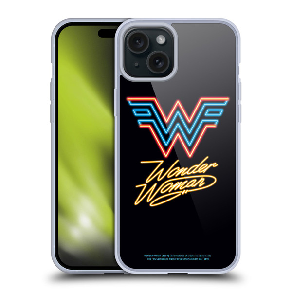 Wonder Woman 1984 Logo Art Neon Soft Gel Case for Apple iPhone 15 Plus
