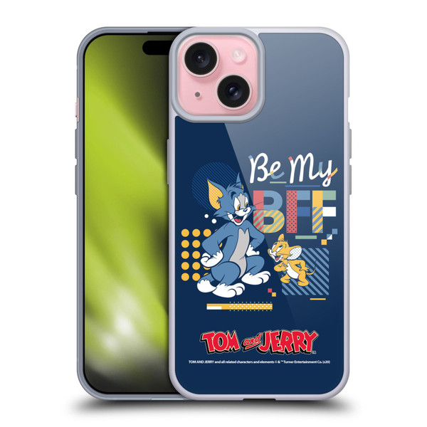 Tom and Jerry Color Blocks Be My Bff Soft Gel Case for Apple iPhone 15
