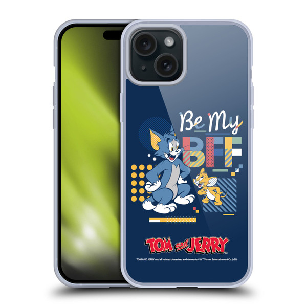 Tom and Jerry Color Blocks Be My Bff Soft Gel Case for Apple iPhone 15 Plus
