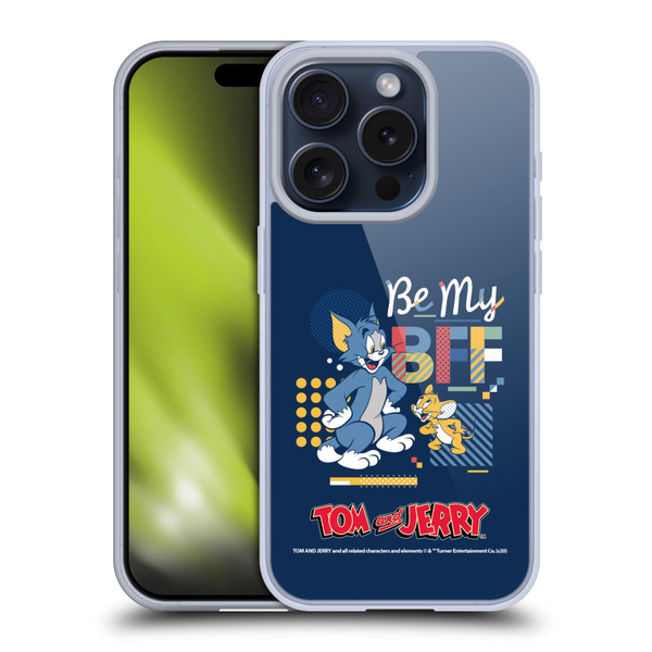 Tom and Jerry Color Blocks Be My Bff Soft Gel Case for Apple iPhone 15 Pro