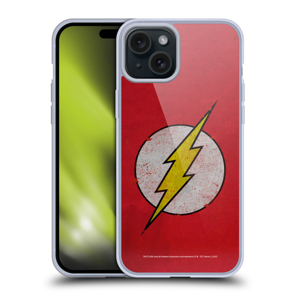 The Flash DC Comics Logo Distressed Look Soft Gel Case for Apple iPhone 15 Plus
